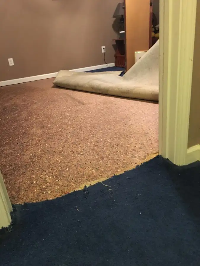Carpet pad removal revealing water damage during Water Mitigation Services in Walterboro